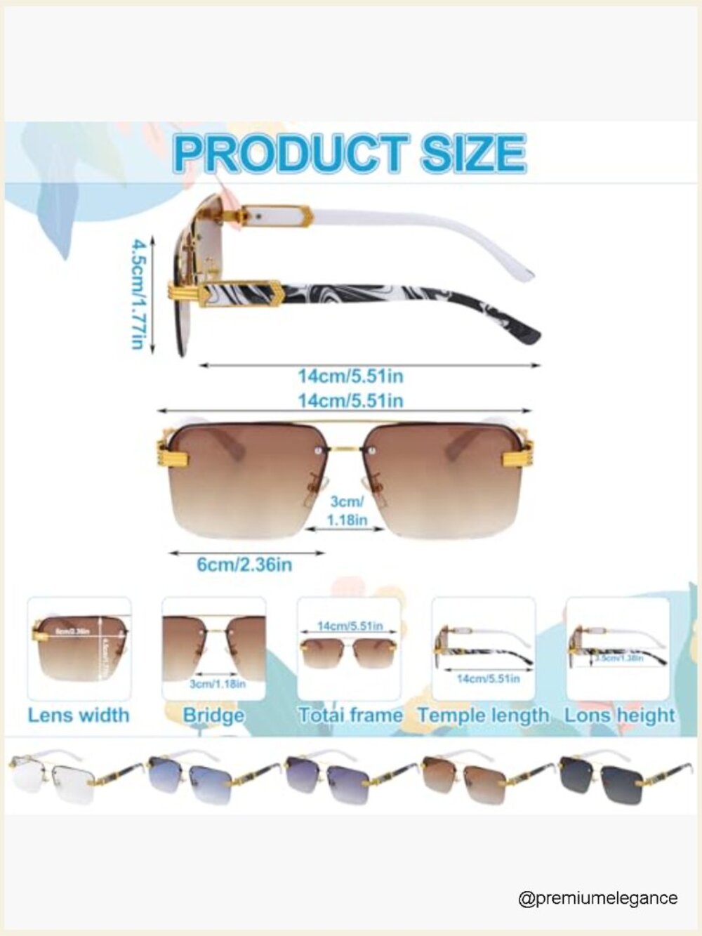 5 Pairs Rimless Rectangle Sunglasses for Men Women Retro Frameless UV400 - Picture 2 of 7
